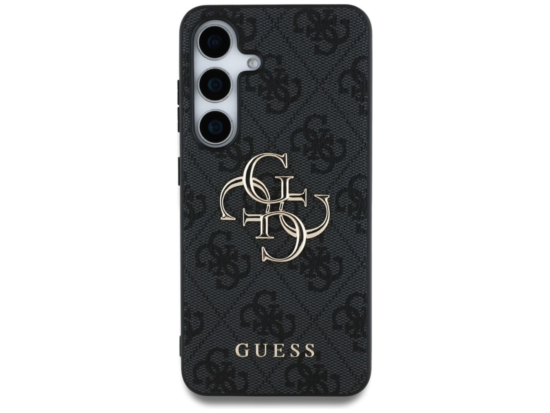 Capa Guess com logo grande 4G e logo clássico para Samsung Galaxy S25, preta.