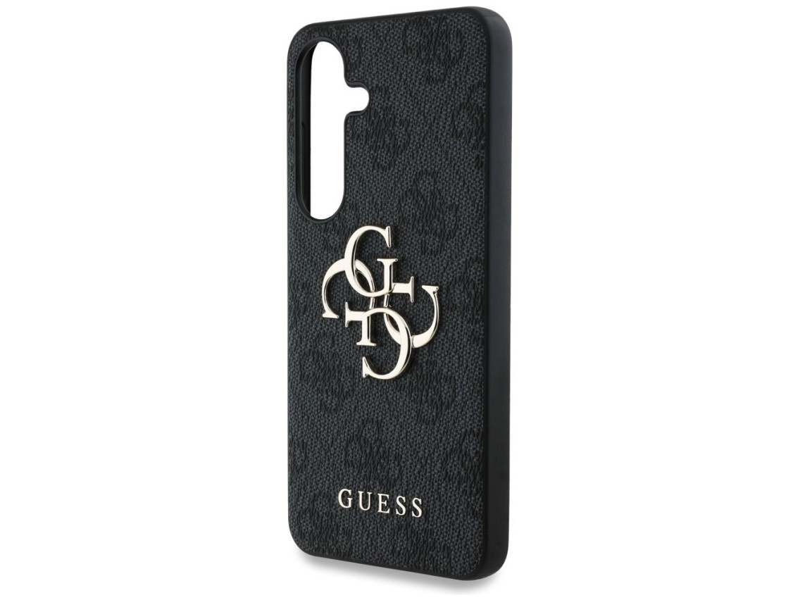 Capa Guess com logo grande 4G e logo clássico para Samsung Galaxy S25, preta.