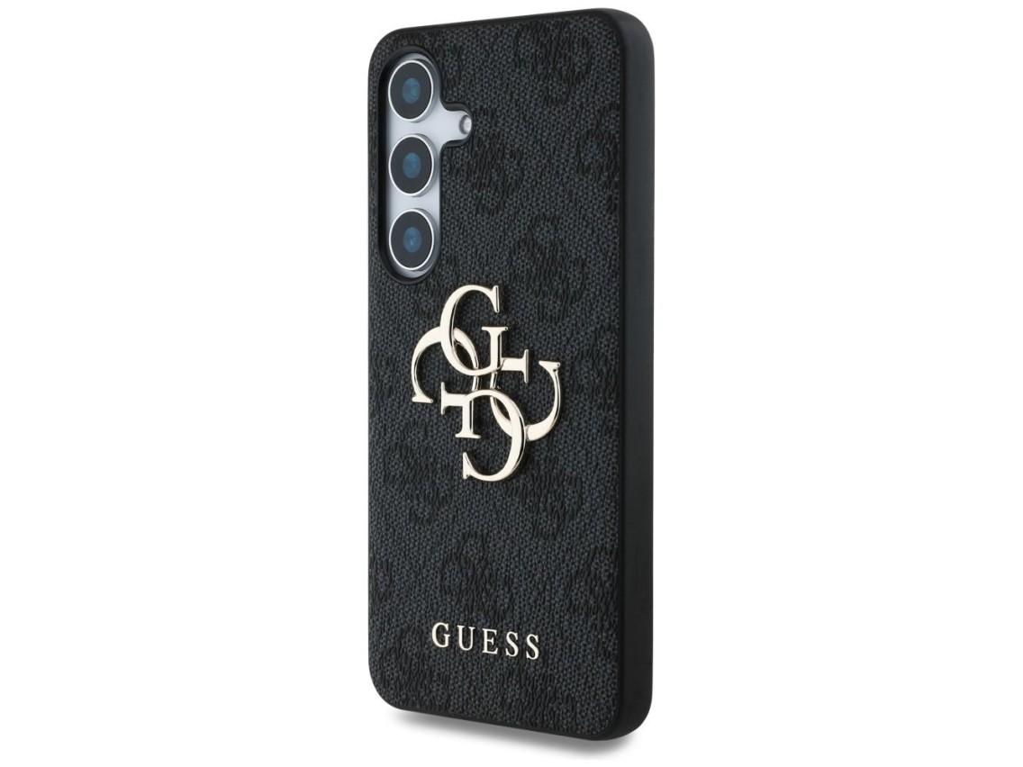 Capa Guess com logo grande 4G e logo clássico para Samsung Galaxy S25, preta.