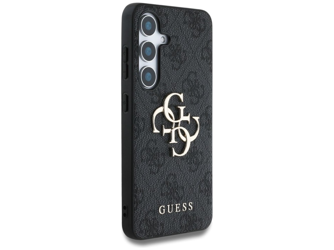 Capa Guess com logo grande 4G e logo clássico para Samsung Galaxy S25, preta.