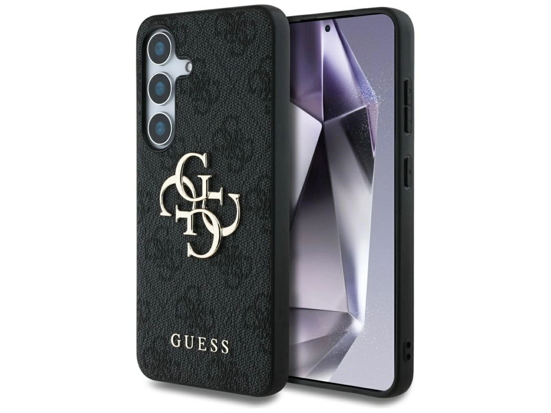 Capa Guess com logo grande 4G e logo clássico para Samsung Galaxy S25, preta.