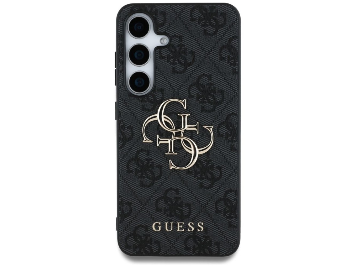 Capa Guess com logo grande 4G e logo clássico para Samsung Galaxy S25, preta.