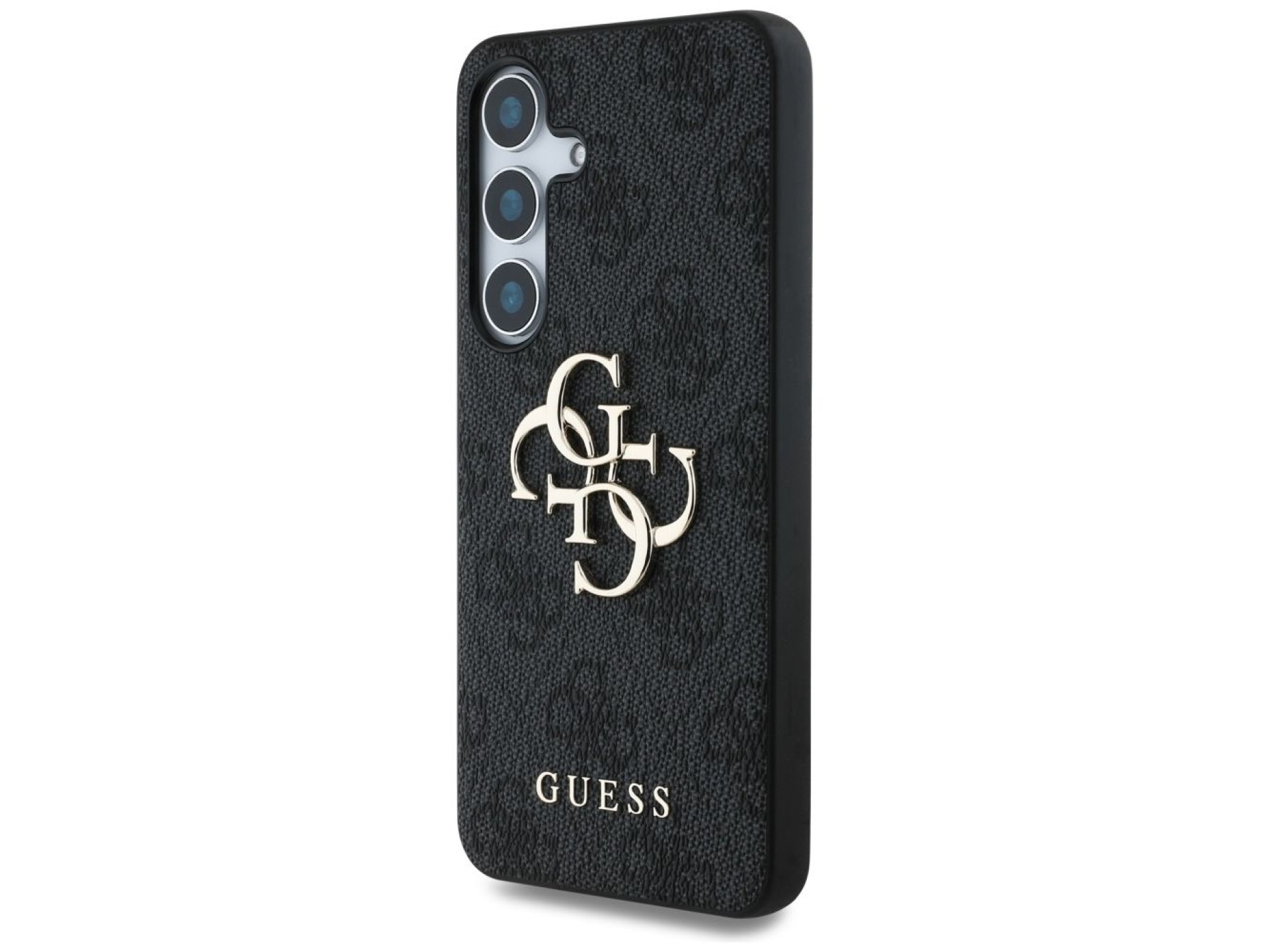 Capa Guess com logo grande 4G e logo clássico para Samsung Galaxy S25, preta.