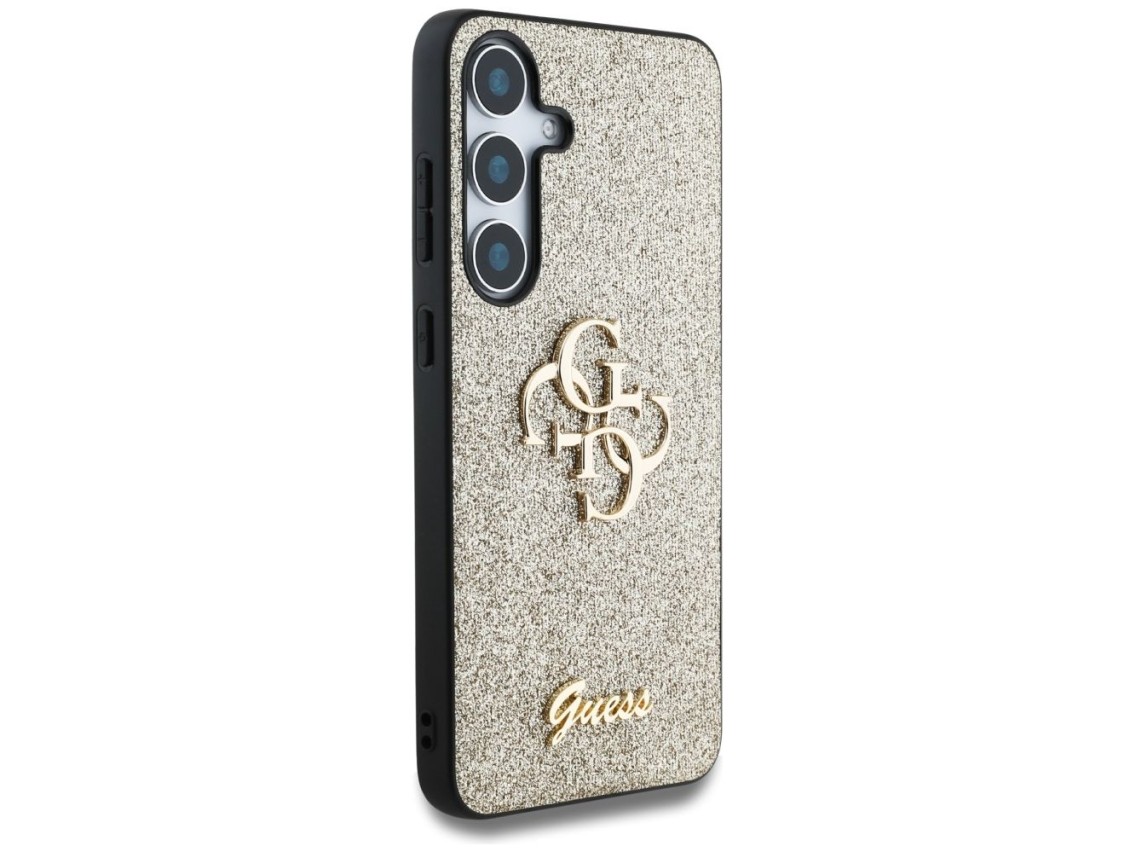 Capa Guess Fixed Glitter Big 4G Metal Logo para Samsung Galaxy S25 dourada