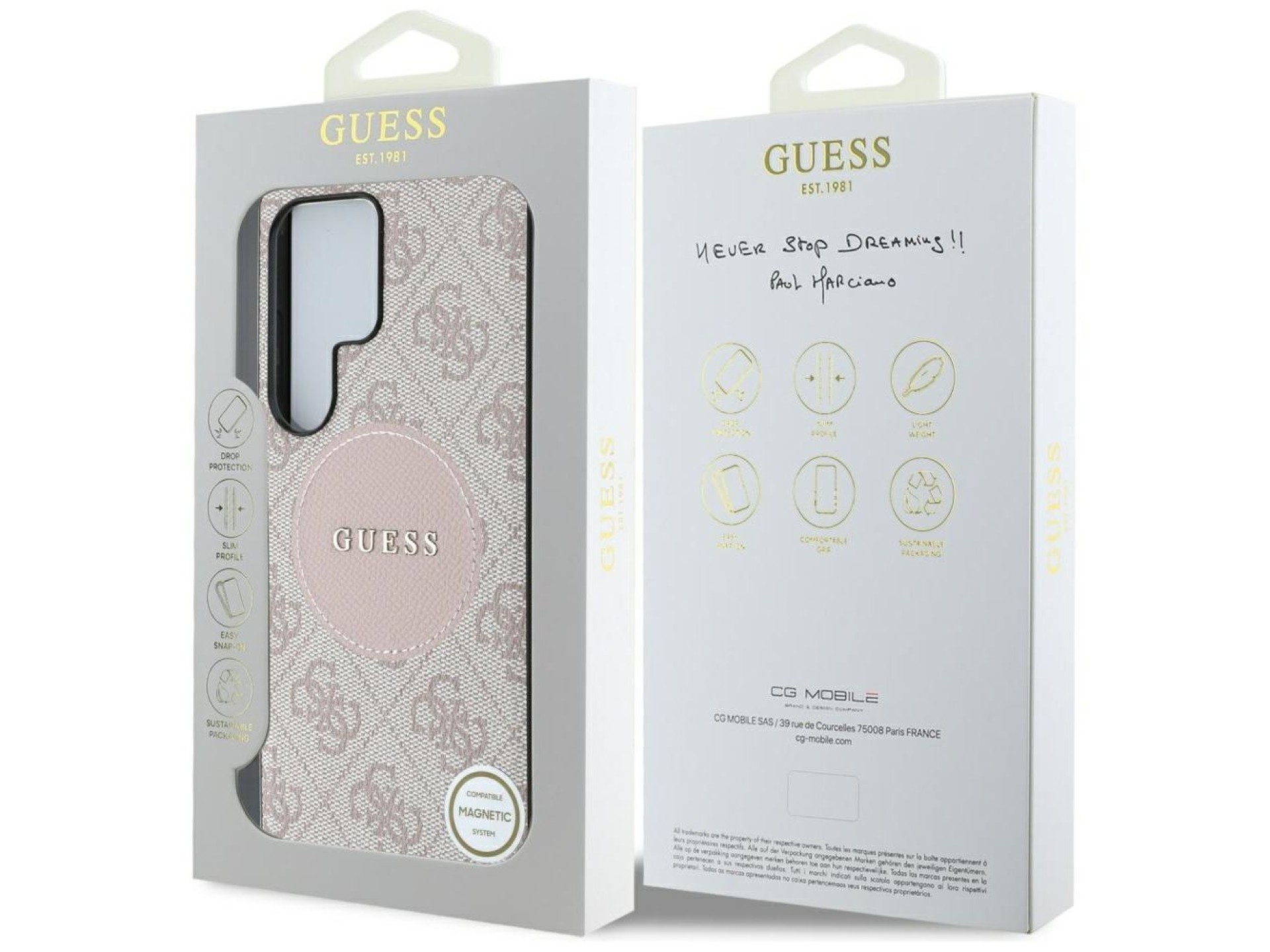 Guess 4G Round Patch Classic Logo MagSafe Case for Samsung Galaxy S25 Ultra - Pink