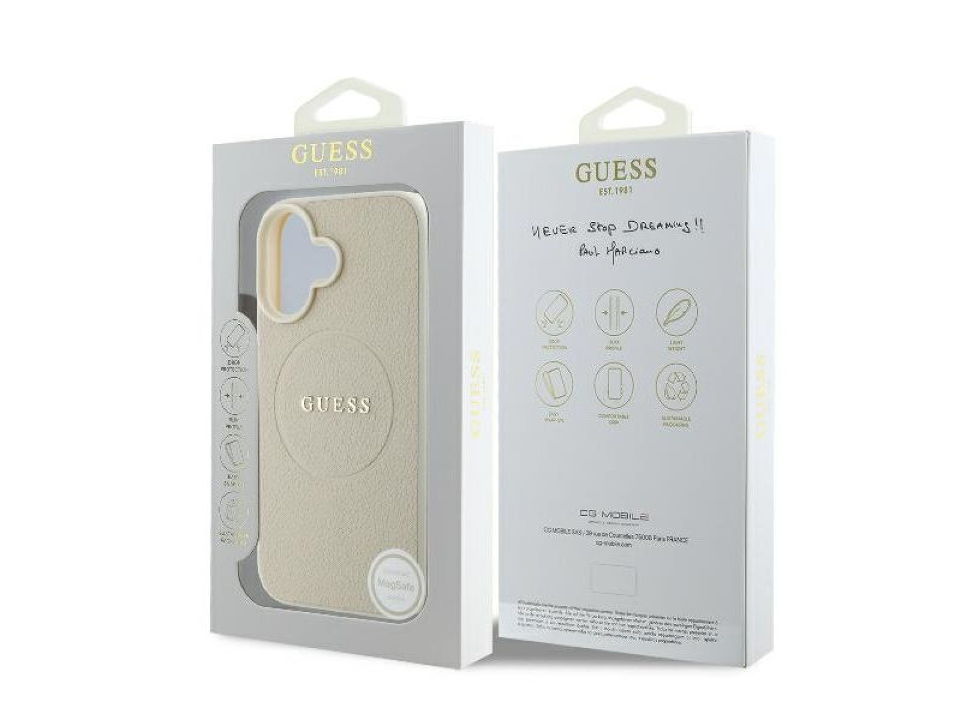 Capa Guess Granulada com Anel e MagSafe para iPhone 16 - bege