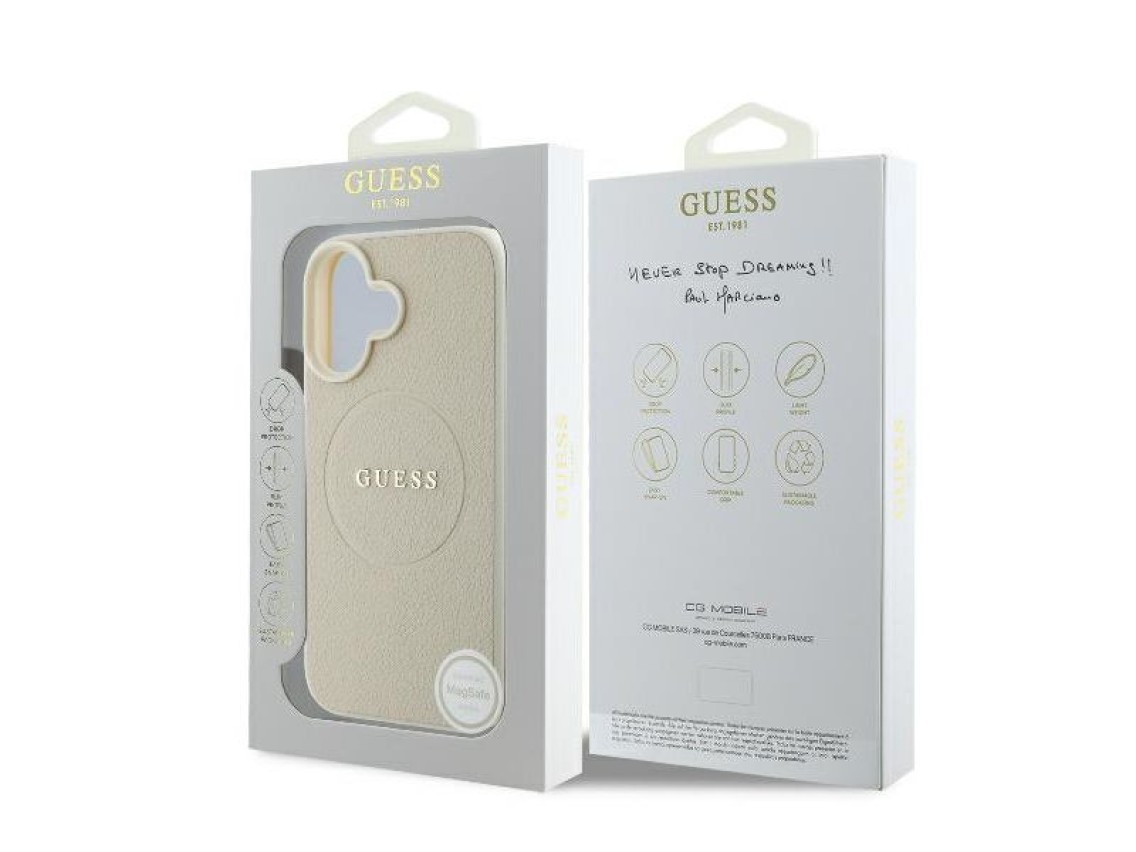 Guess Grained Ring MagSafe case for iPhone 16 - beige