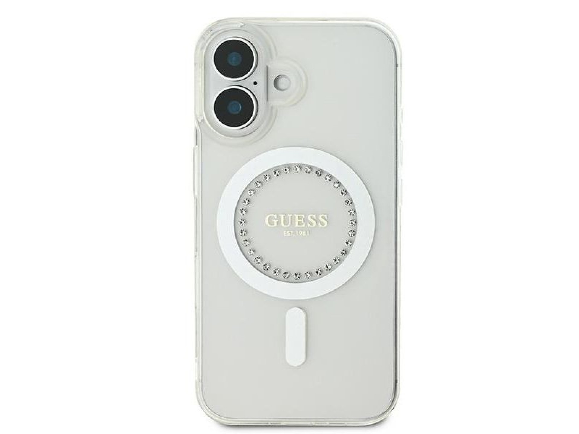 Capa Guess IML com strass e MagSafe para iPhone 16 - Branca