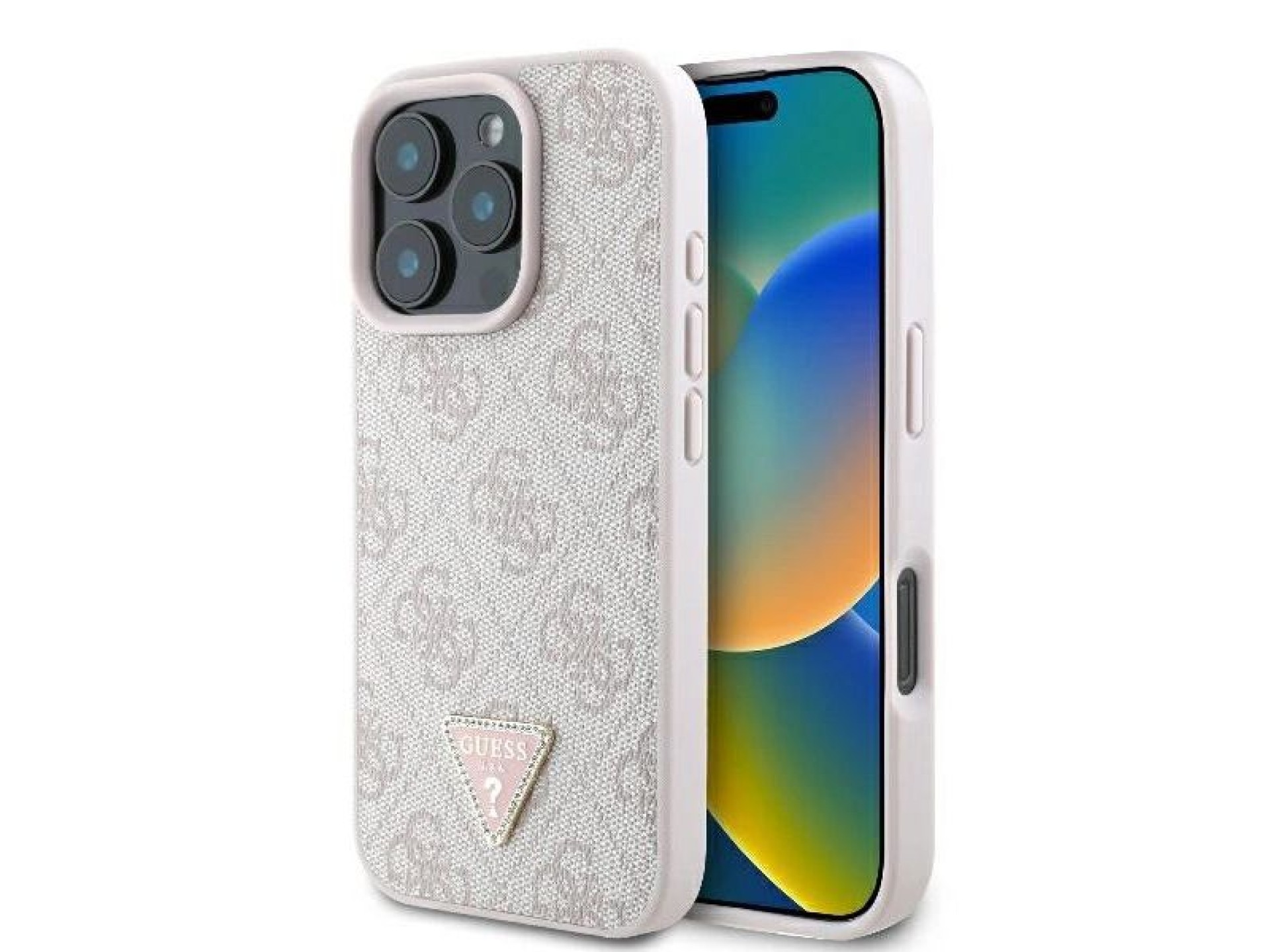 Capa Guess Leather 4G Triangle Strass MagSafe para iPhone 16 Pro Max - Rosa