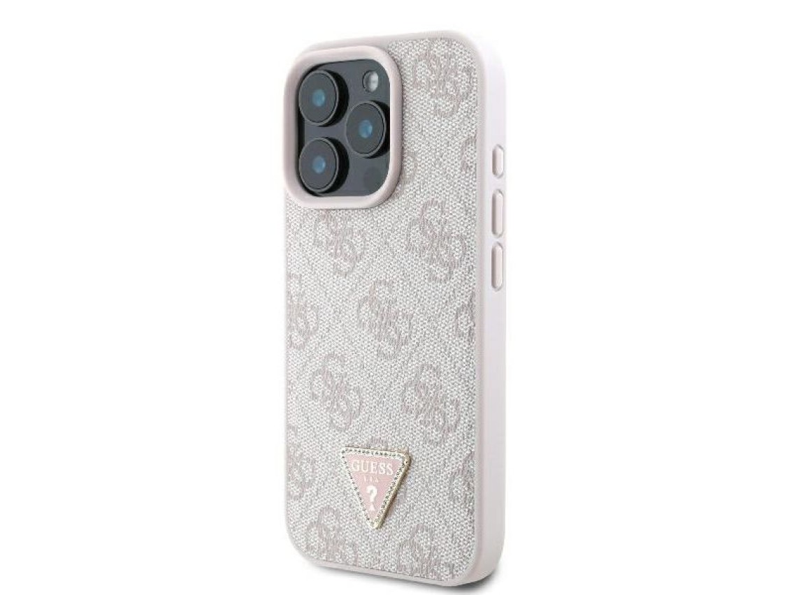 Capa Guess Leather 4G Triangle Strass MagSafe para iPhone 16 Pro Max - Rosa