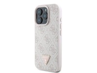 Capa Guess Leather 4G Triangle Strass MagSafe para iPhone 16 Pro Max - Rosa