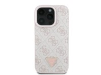Capa Guess Leather 4G Triangle Strass MagSafe para iPhone 16 Pro Max - Rosa