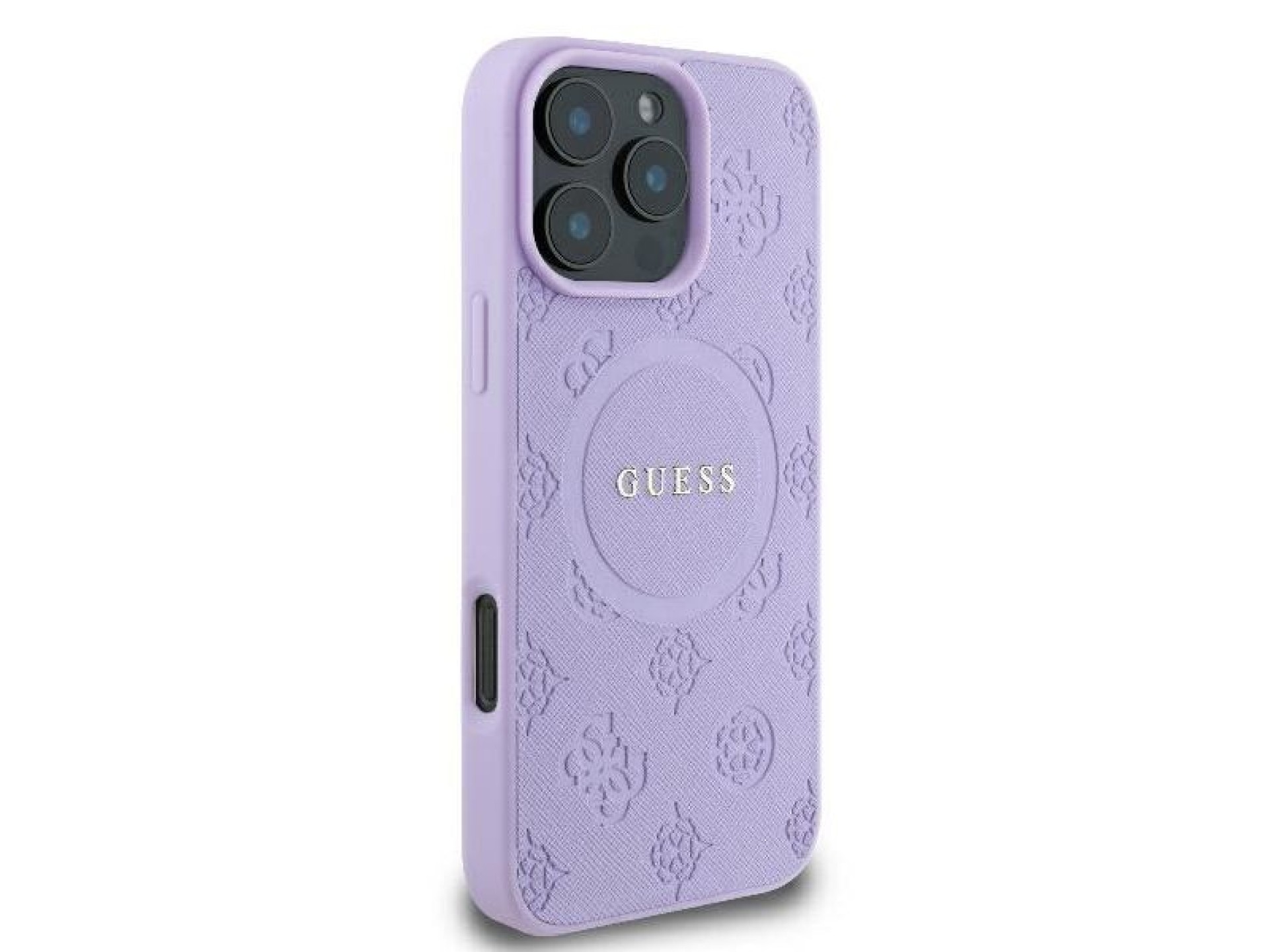 Funda Guess Saffiano Peony Classic Logo MagSafe para iPhone 16 Pro Max - Morada