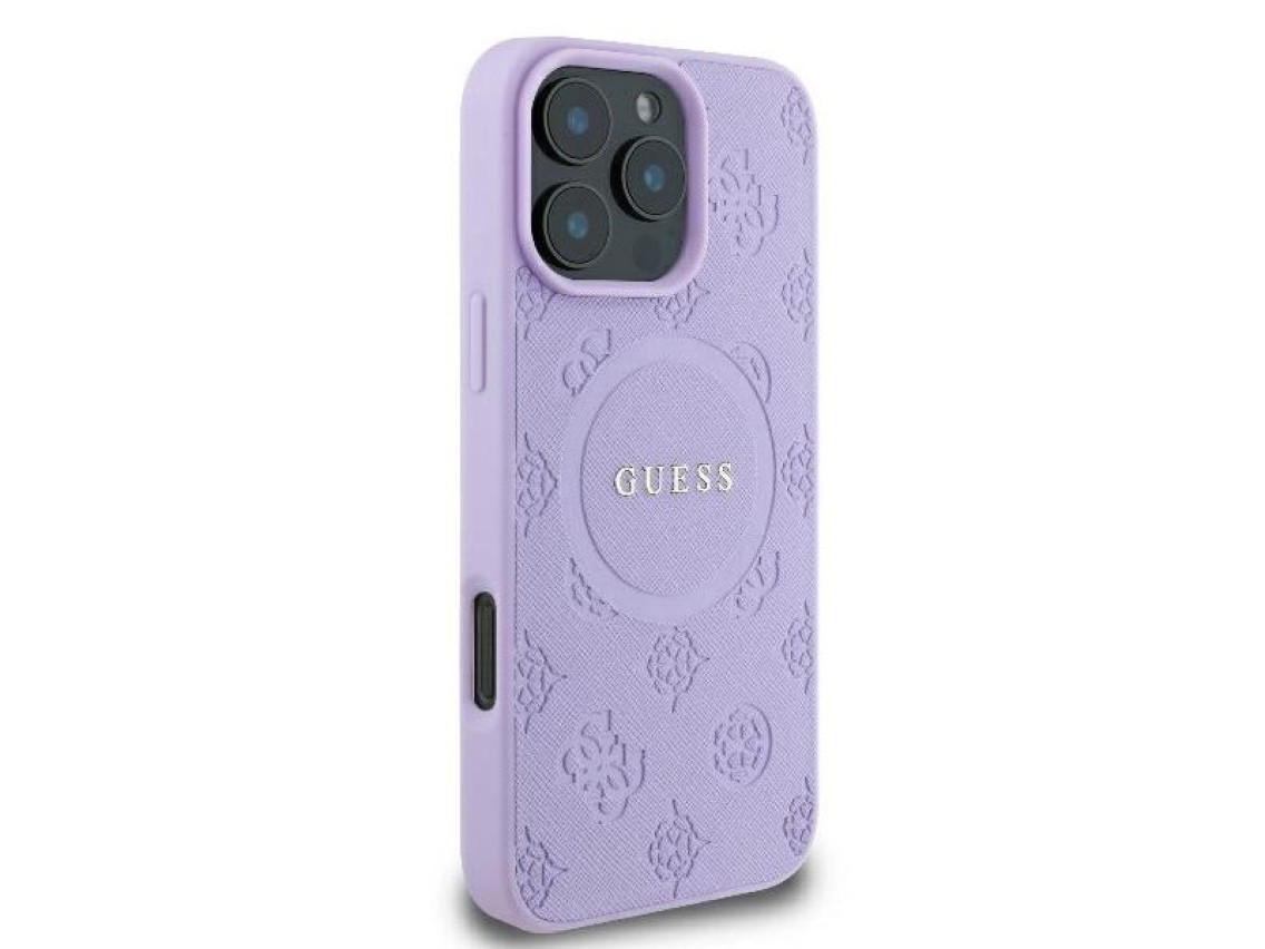 Guess Saffiano Peony Classic Logo MagSafe iPhone 16 Pro Max Case - Purple
