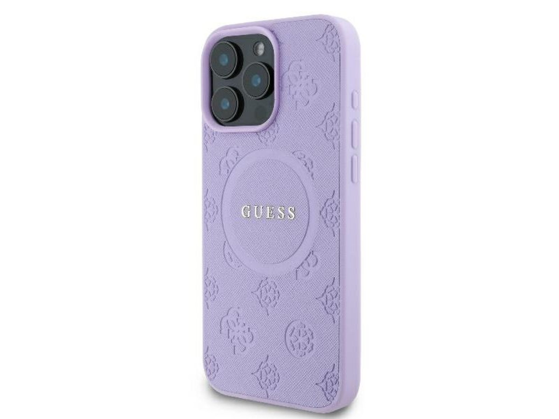 Funda Guess Saffiano Peony Classic Logo MagSafe para iPhone 16 Pro Max - Morada