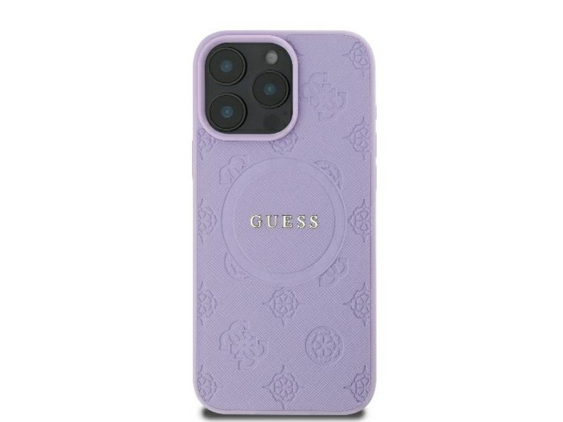 Guess Saffiano Peony Classic Logo MagSafe iPhone 16 Pro Max Case - Purple