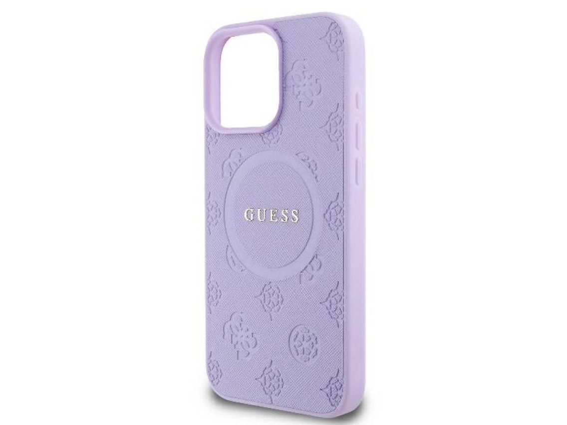 Guess Saffiano Peony Classic Logo MagSafe iPhone 16 Pro Max Case - Purple