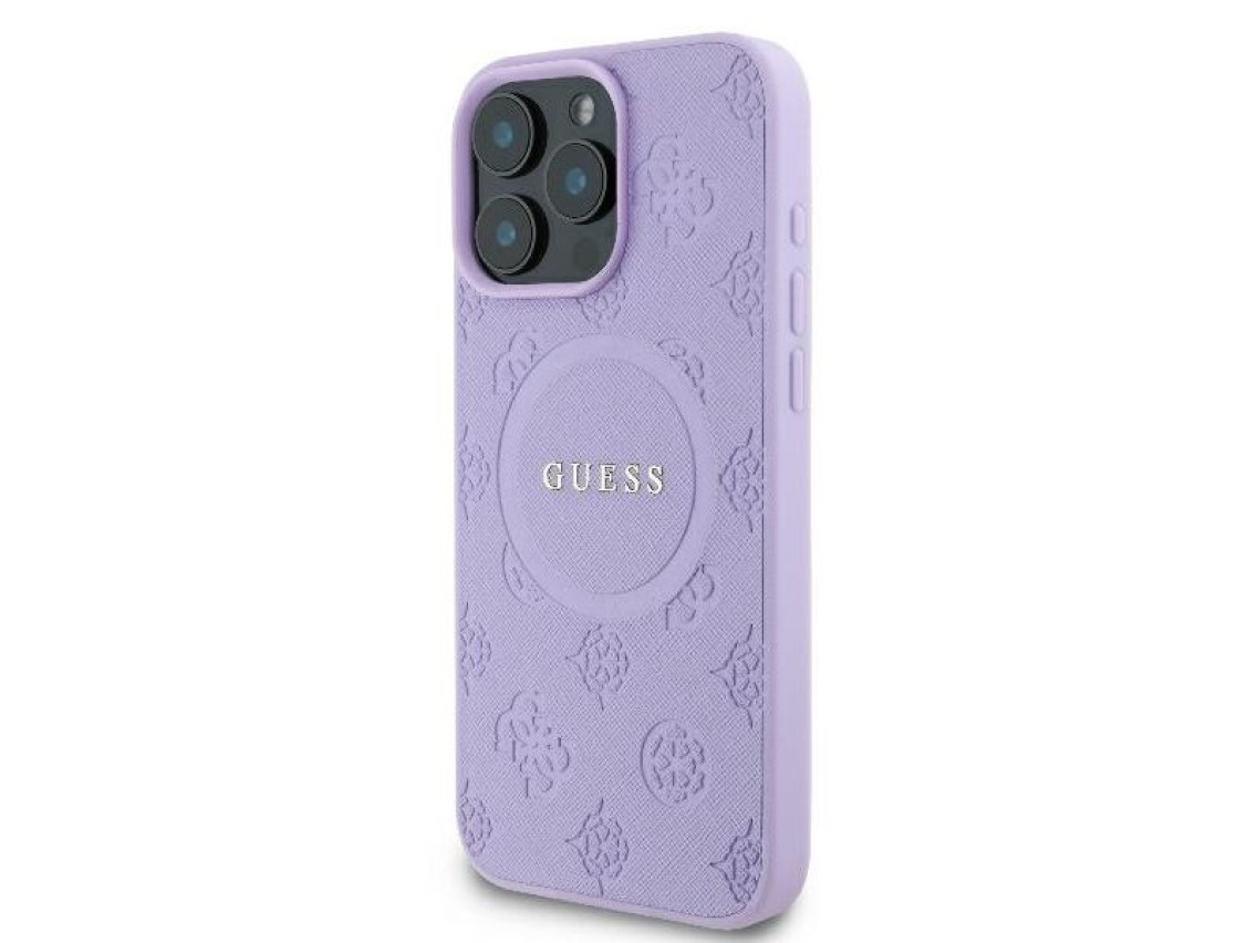 Guess Saffiano Peony Classic Logo MagSafe iPhone 16 Pro Max Case - Purple