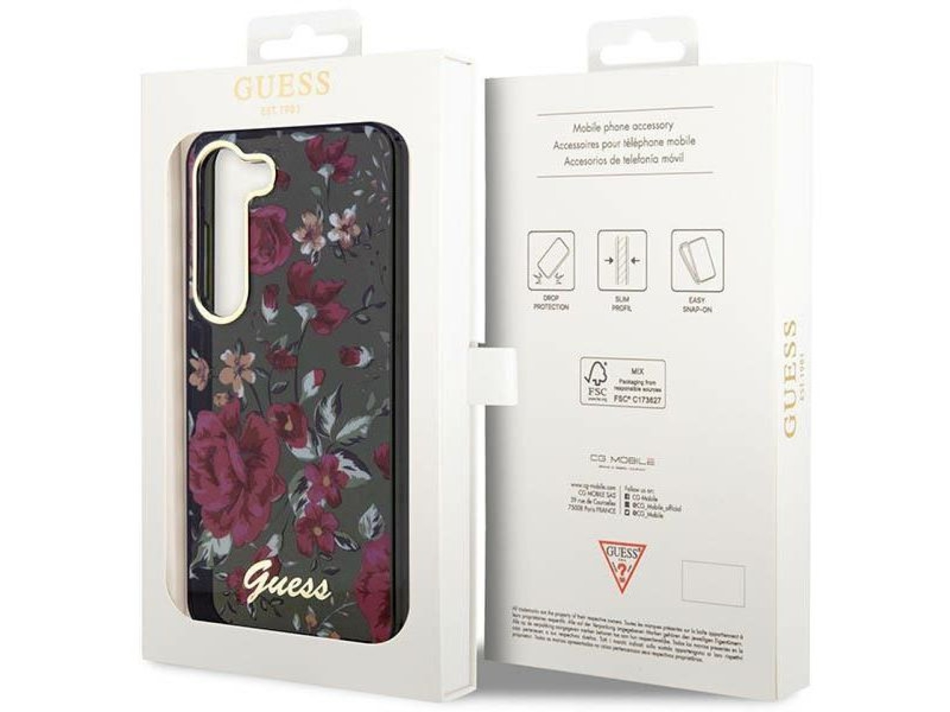 Guess GUHCS23MHCFWSA S23+ S916 estojo rígido verde/cáqui Coleção Flores