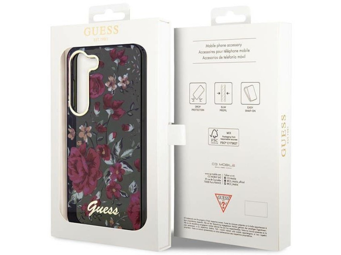 Guess GUHCS23MHCFWSA S23+ S916 estojo rígido verde/cáqui Coleção Flores