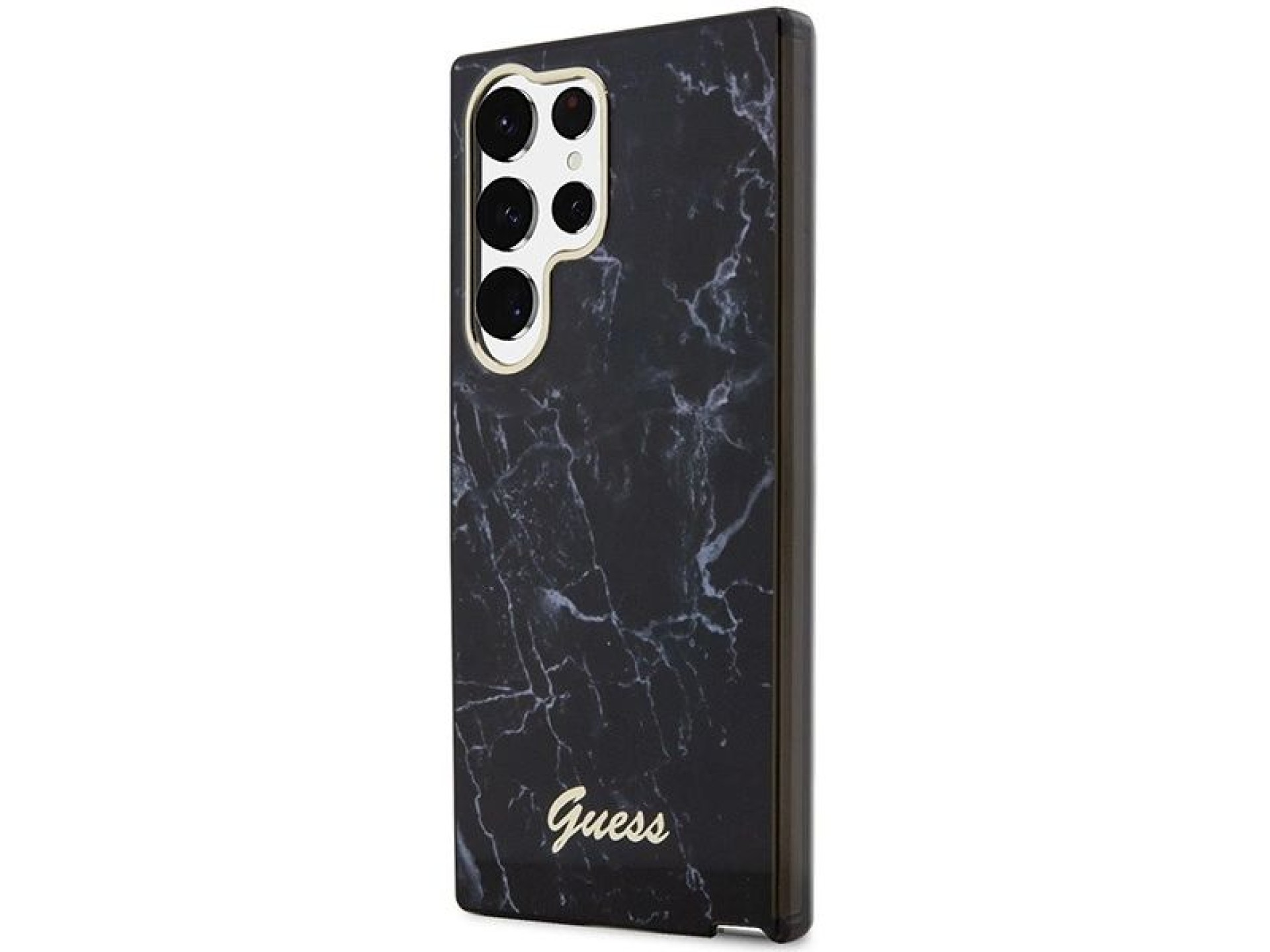 Estuche rígido Guess GUHCS23LPCUMAK S23 Ultra S918 negro/negro con diseño de mármol.