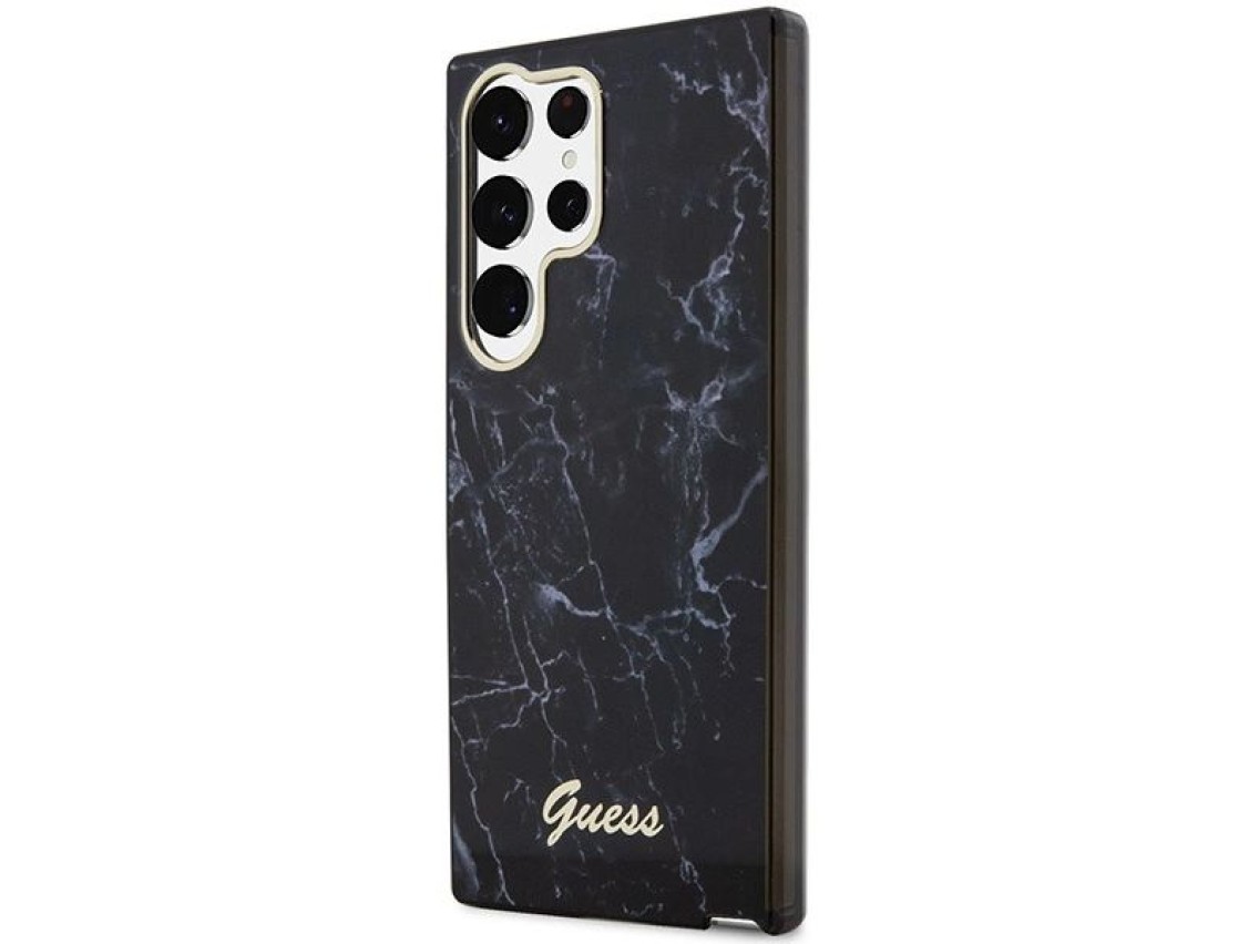 Estuche r�gido Guess GUHCS23LPCUMAK S23 Ultra S918 negro/negro con dise�o de m�rmol.