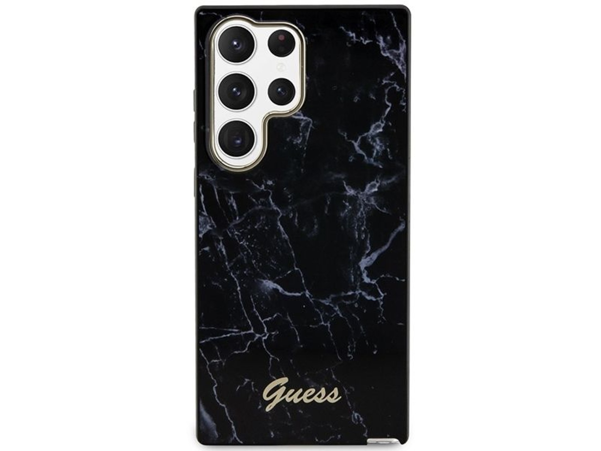 Estuche rígido Guess GUHCS23LPCUMAK S23 Ultra S918 negro/negro con diseño de mármol.