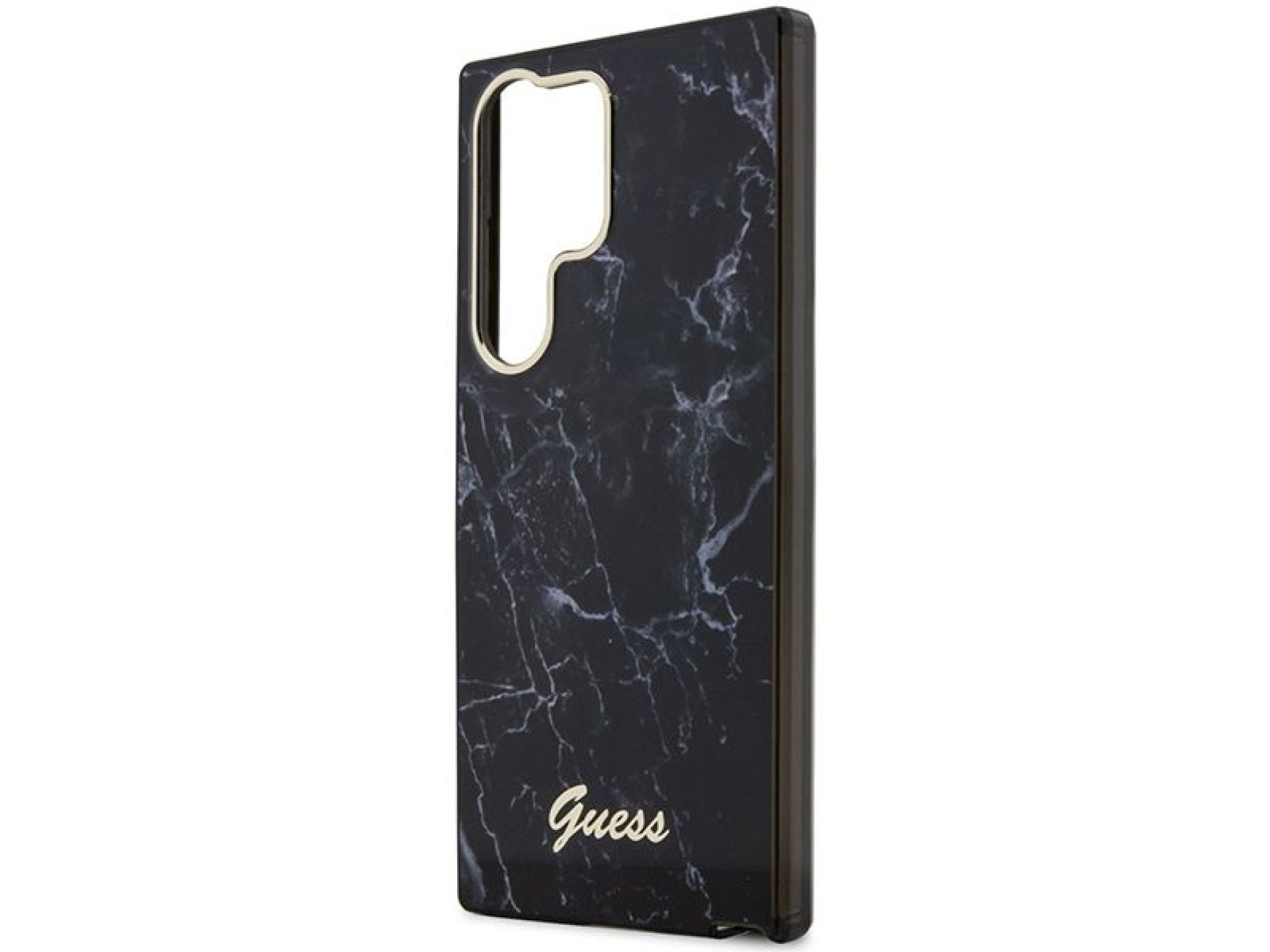Estuche rígido Guess GUHCS23LPCUMAK S23 Ultra S918 negro/negro con diseño de mármol.