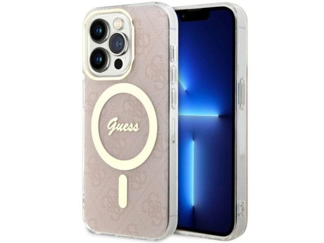 Funda rígida Guess GUHMP14LH4STP para iPhone 14 Pro de 6,1" rosa/rosa, 4G MagSafe