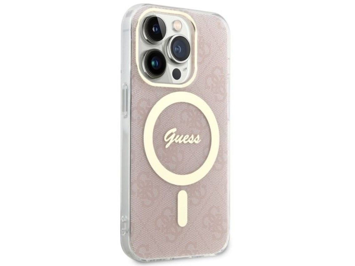 Funda rígida Guess GUHMP14LH4STP para iPhone 14 Pro de 6,1" rosa/rosa, 4G MagSafe