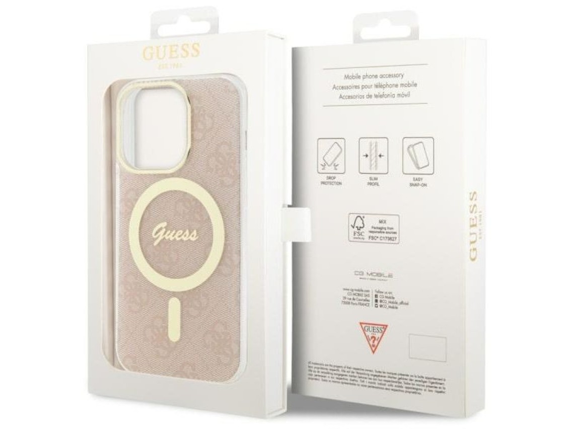Funda rígida Guess GUHMP14LH4STP para iPhone 14 Pro de 6,1" rosa/rosa, 4G MagSafe