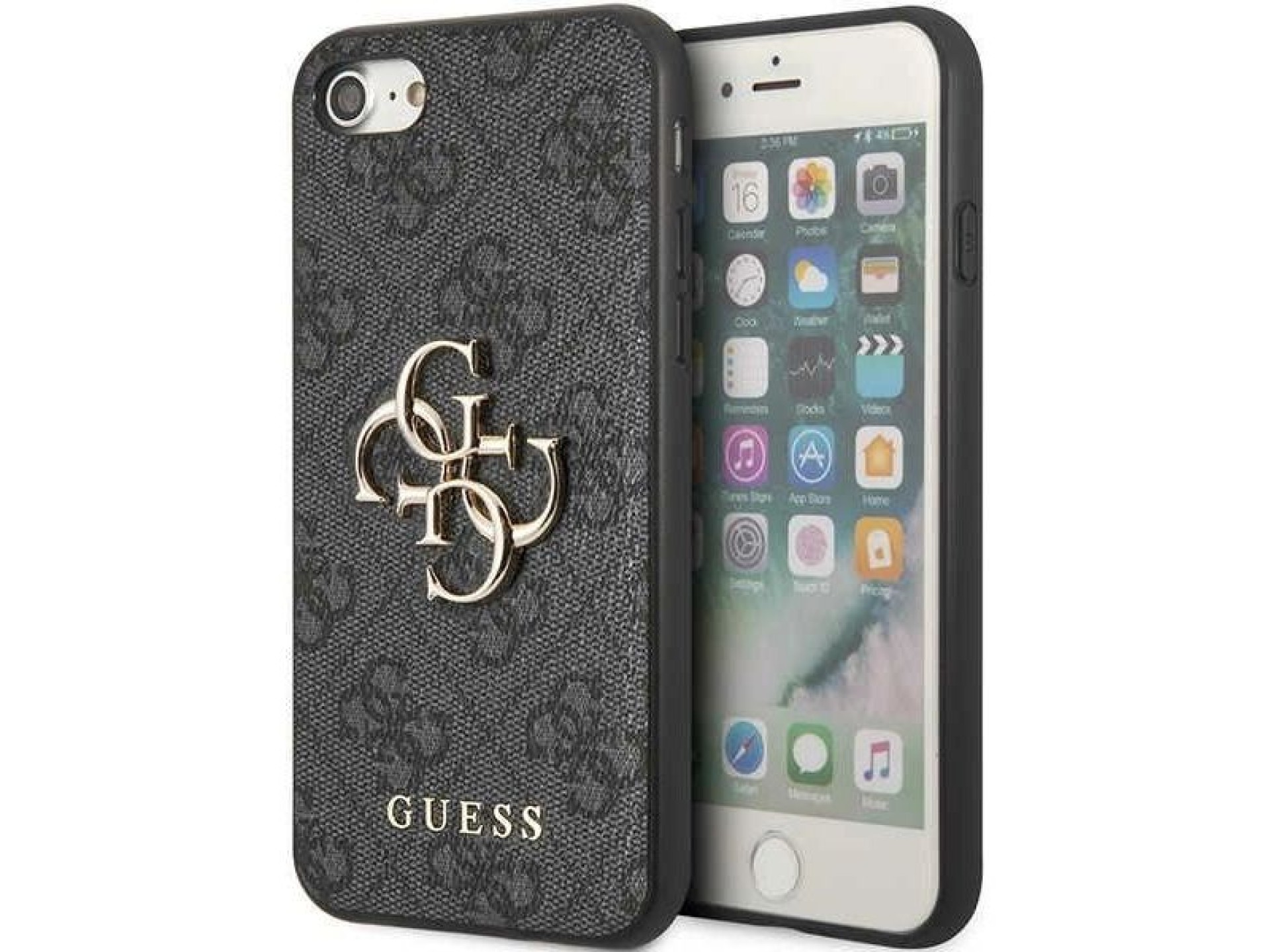 Capa rígida cinza/cinza Guess GUHCI84GMGGR para iPhone 7/8/SE 2020/2022 com logo grande em metal.