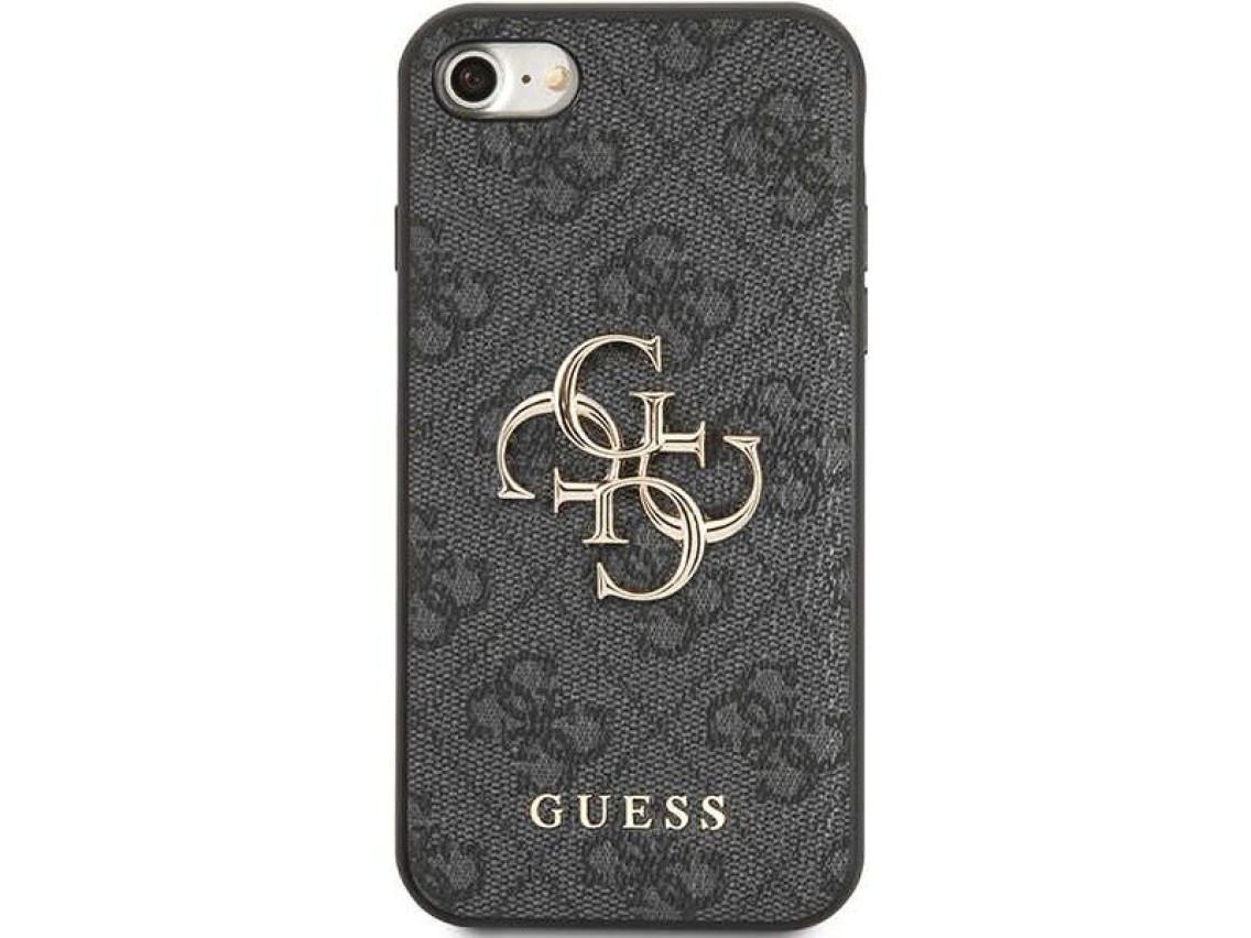 Capa rígida cinza/cinza Guess GUHCI84GMGGR para iPhone 7/8/SE 2020/2022 com logo grande em metal.