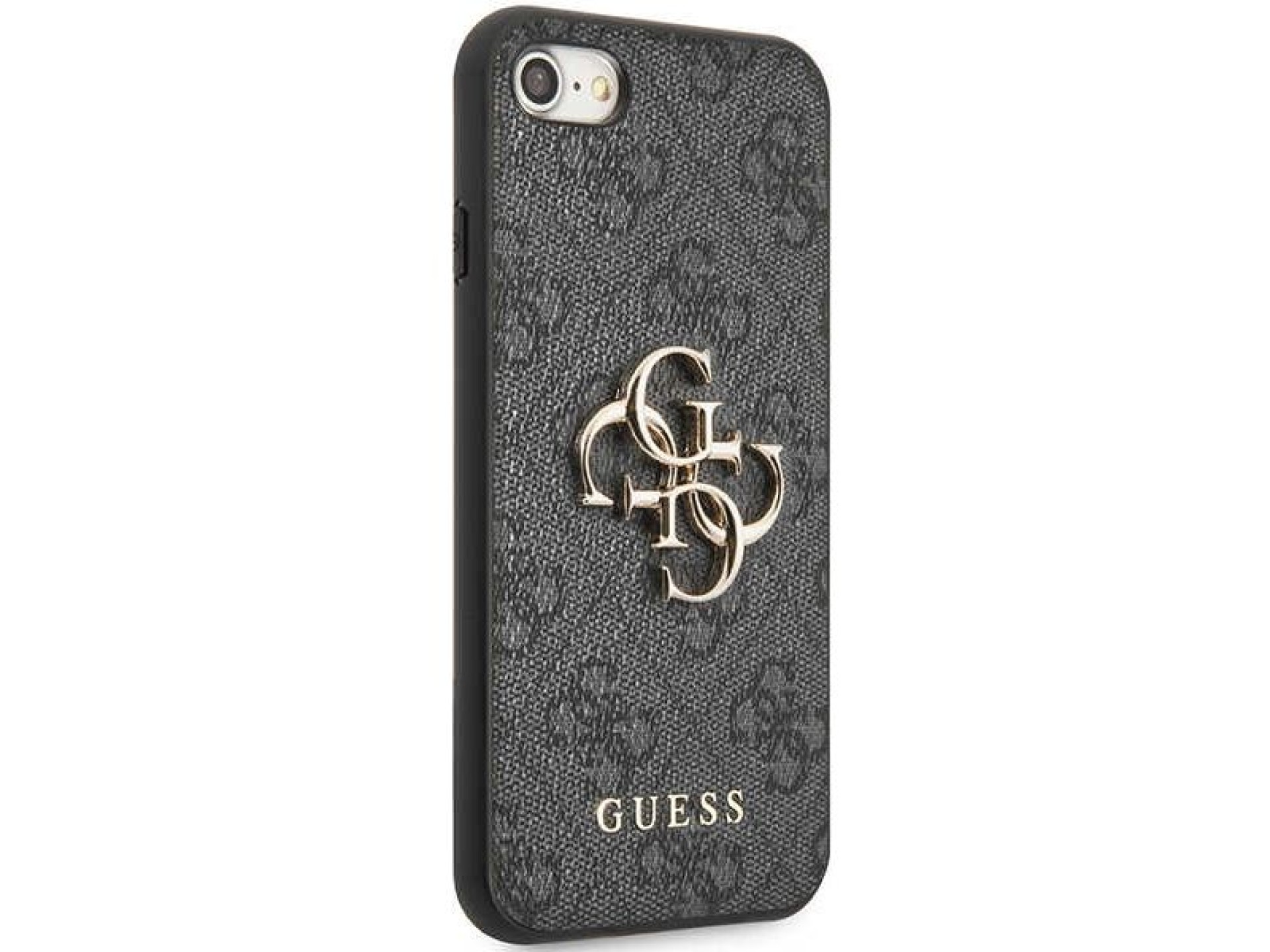 Capa rígida cinza/cinza Guess GUHCI84GMGGR para iPhone 7/8/SE 2020/2022 com logo grande em metal.