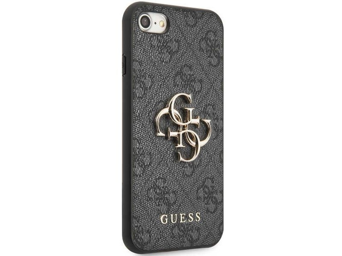 Capa rígida cinza/cinza Guess GUHCI84GMGGR para iPhone 7/8/SE 2020/2022 com logo grande em metal.