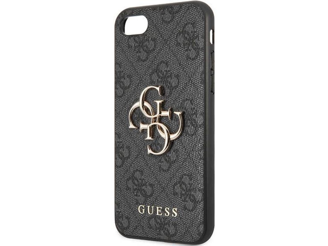 Capa rígida cinza/cinza Guess GUHCI84GMGGR para iPhone 7/8/SE 2020/2022 com logo grande em metal.
