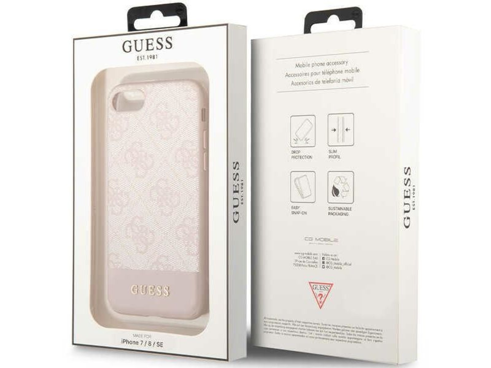 Capa rígida rosa/rosa Guess GUHCI8G4GLPI para iPhone 7/8/SE 2020/2022, coleção 4G Stripe.