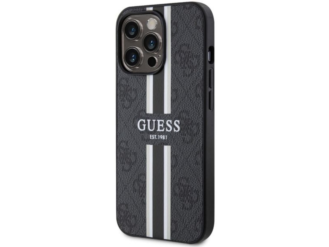 Capa rígida preta/preta com listras impressas Guess GUHMP13LP4RPSK para iPhone 13 Pro / 13 de 6,1" c