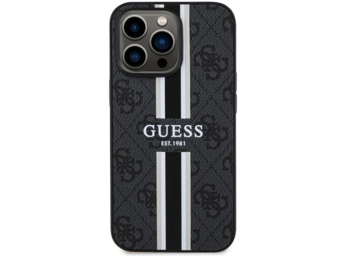 Capa rígida preta/preta com listras impressas Guess GUHMP13LP4RPSK para iPhone 13 Pro / 13 de 6,1" c