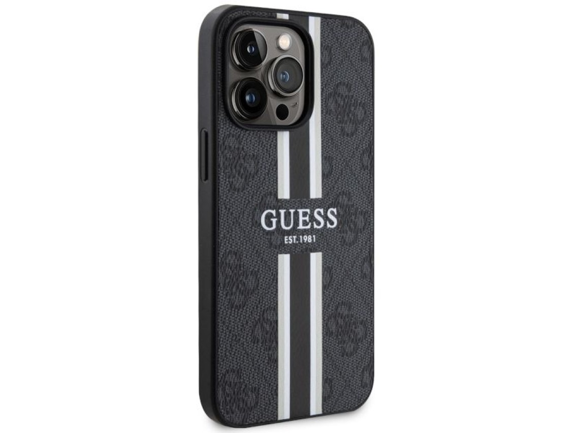 Capa rígida preta/preta com listras impressas Guess GUHMP13LP4RPSK para iPhone 13 Pro / 13 de 6,1" c