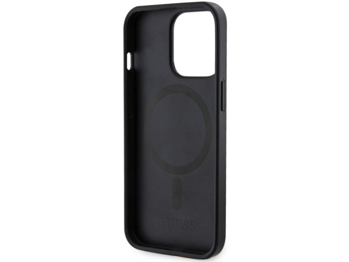 Capa rígida preta/preta com listras impressas Guess GUHMP13LP4RPSK para iPhone 13 Pro / 13 de 6,1" c