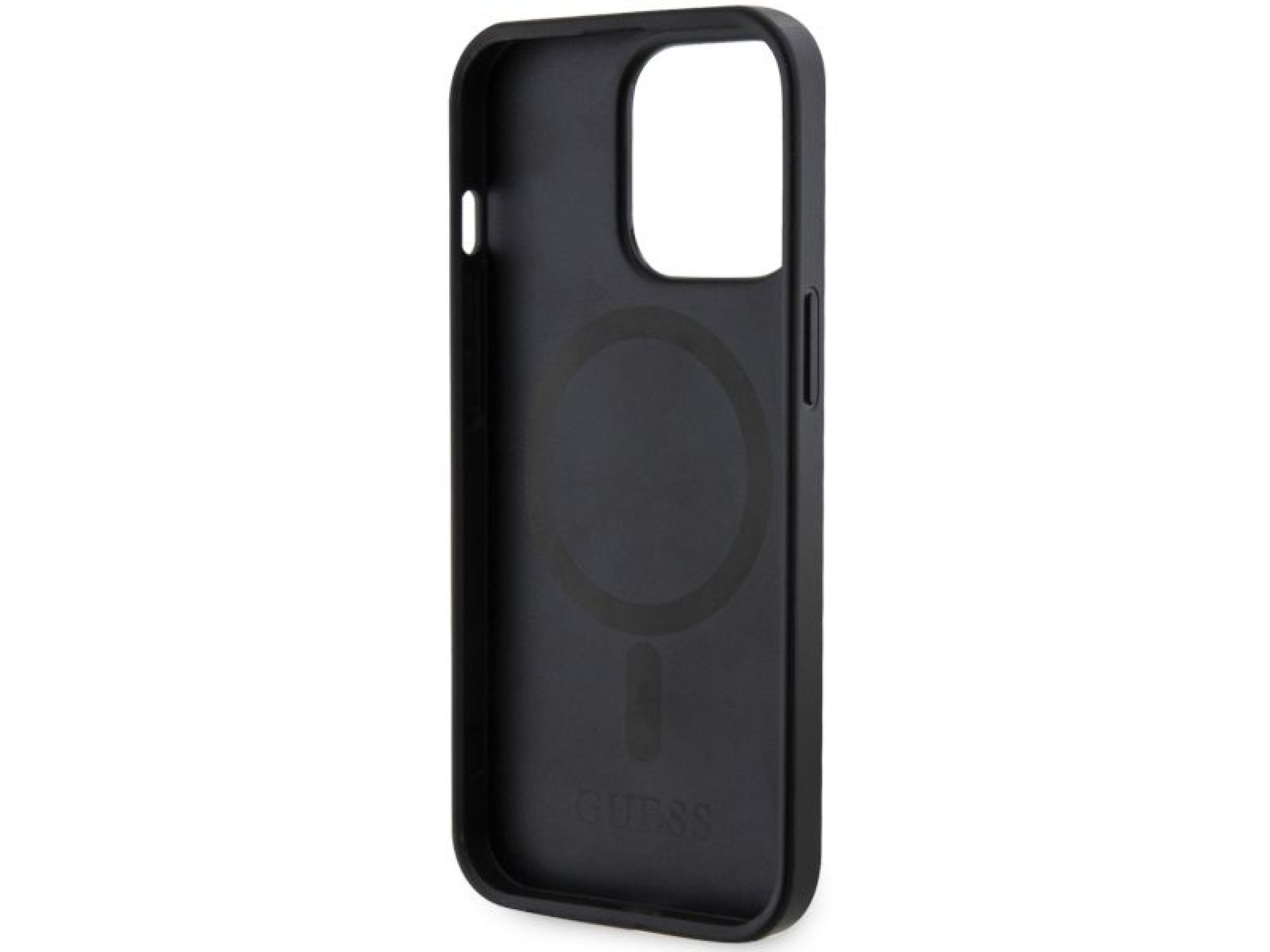Capa rígida preta/preta com listras impressas Guess GUHMP13LP4RPSK para iPhone 13 Pro / 13 de 6,1