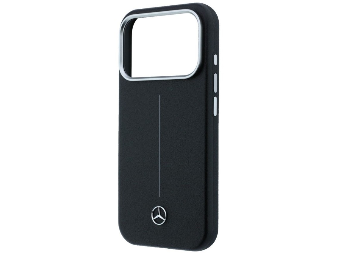 Capa Mercedes em couro semi-envolvente Iconic Line MagSafe para iPhone 17 Pro Max - Preta