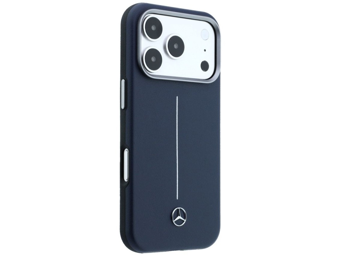 Mercedes Leather Semi Wrap Iconic Line MagSafe Case for iPhone 17 Pro - Navy Blue