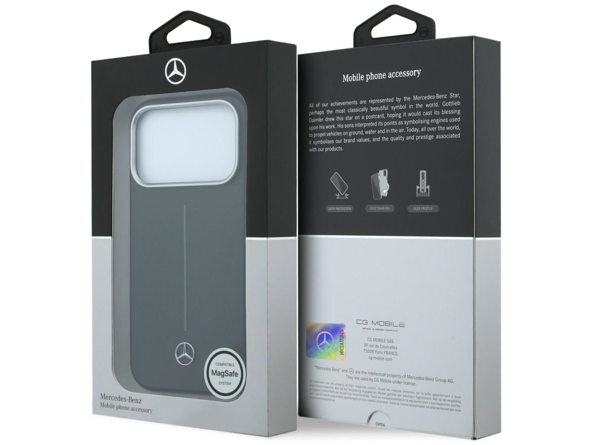 Capa Mercedes em couro semi-envolvente Iconic Line MagSafe para iPhone 17 Pro - Preta