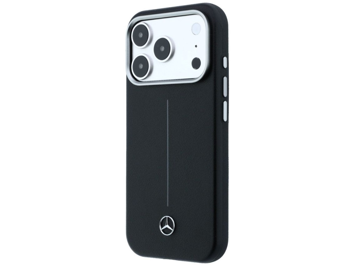 Capa Mercedes em couro semi-envolvente Iconic Line MagSafe para iPhone 17 Pro Max - Preta
