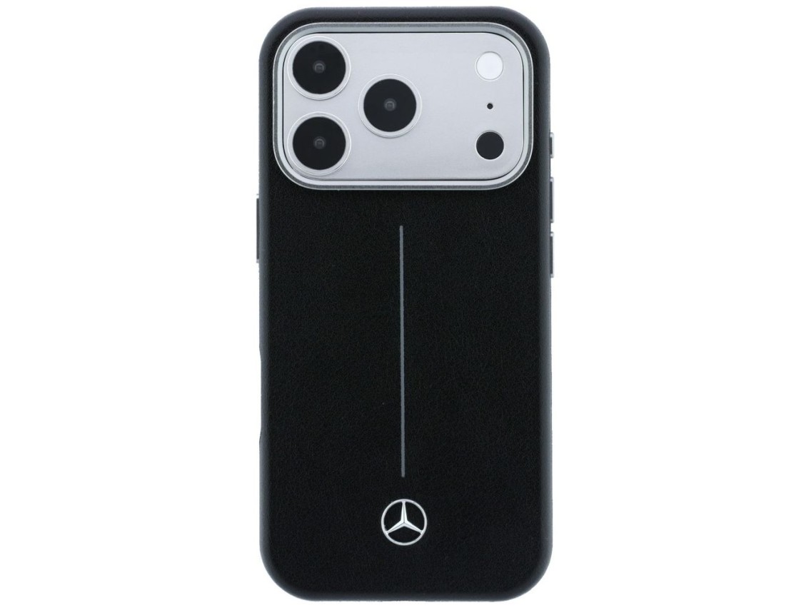 Capa Mercedes em couro semi-envolvente Iconic Line MagSafe para iPhone 17 Pro - Preta