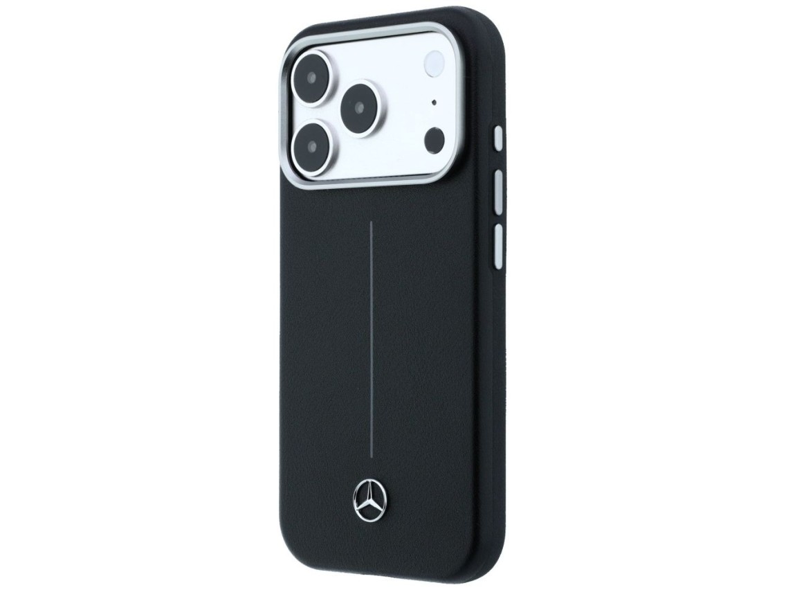Capa Mercedes em couro semi-envolvente Iconic Line MagSafe para iPhone 17 Pro - Preta