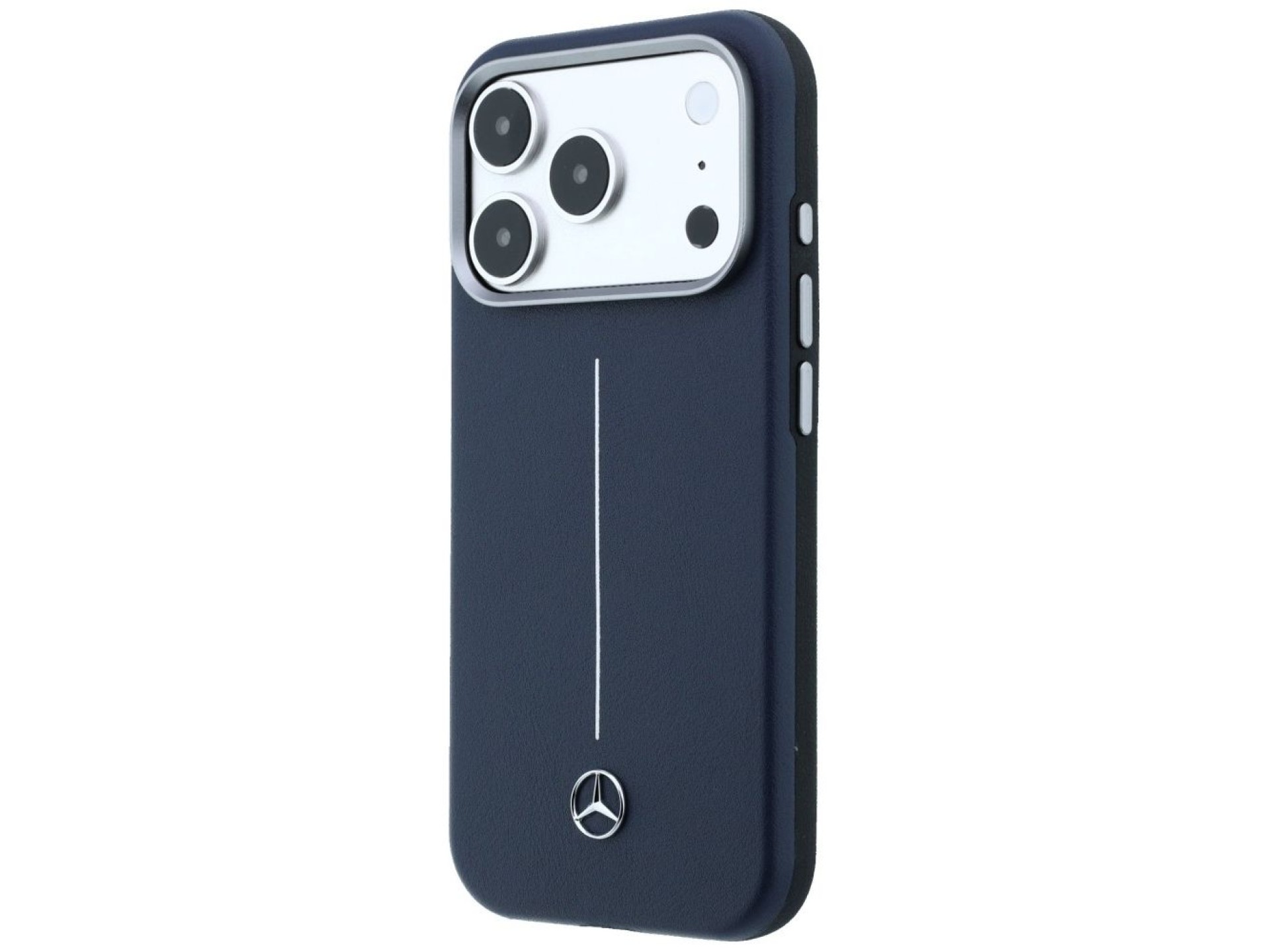 Mercedes Leather Semi Wrap Iconic Line MagSafe Case for iPhone 17 Pro Max - Navy Blue