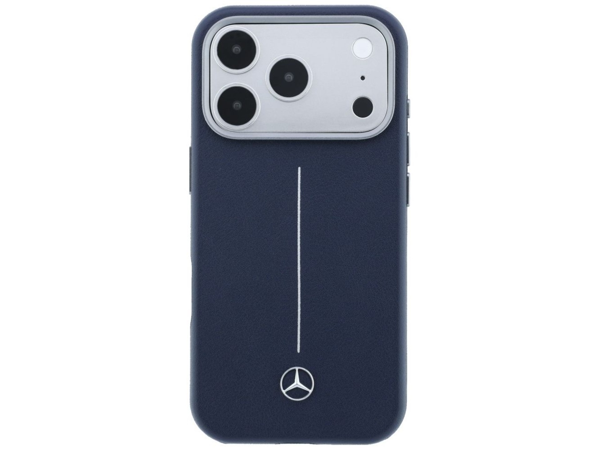 Mercedes Leather Semi Wrap Iconic Line MagSafe Case for iPhone 17 Pro Max - Navy Blue